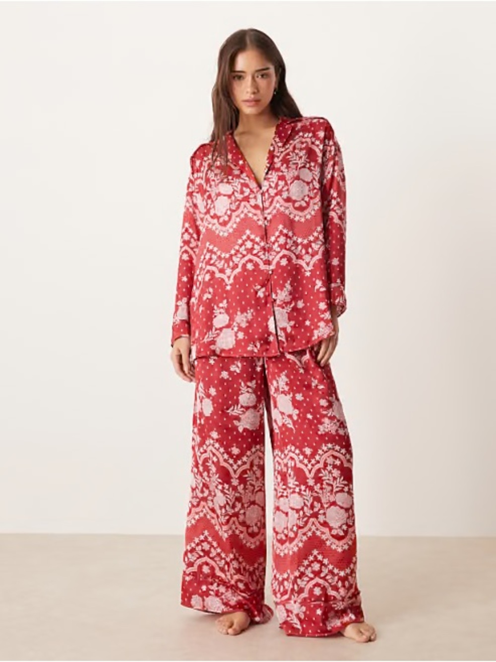 Free People Dreamy Days Pajama set in Cherry Red Combo